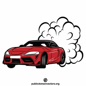 Röd bil brinnande däck