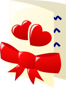 Color imagen prediseñada de dos corazones y un arco tarjeta de San Valentín