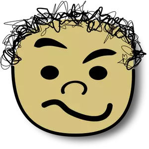 Imagem vetorial de garoto de cabelo encaracolado com sorriso duvidoso avatar