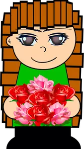 Cartoon girl with flowers