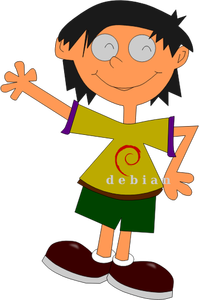 Cartoon kid with Debian logo shirt vector drawing