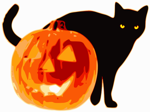 Vector illustraties van zwarte kat en pompoen