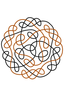 Graphics of black and orange flower shaped Celtic knot