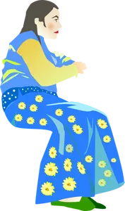 Mujer en una ilustración del vector de vestido azul