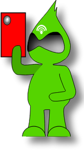 Vektor-Cliparts von grünen Monster Charakter mit einem Grafiktablett