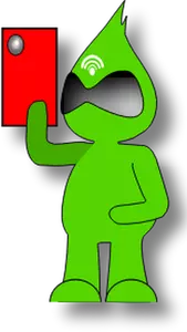 Vector clip art of green monster character with a tablet
