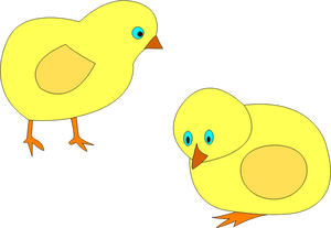 Immagine di vettore di due pulcini gialli roaming intorno