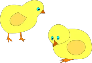 Gambar vektor dua anak ayam kuning yang berkeliaran