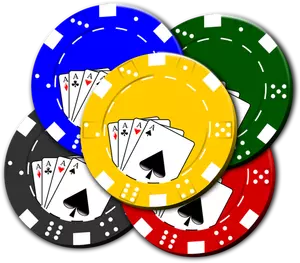 Vector drawing of casino chips with poker card design