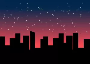Vector image of city scape with stars