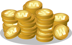 Gambar vektor tumpukan koin emas dengan W logo