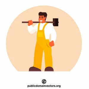 Construction man holding hammer