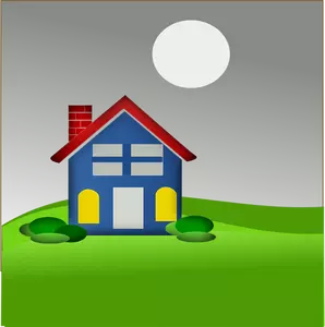 Imagem vetorial de casa com chaminé na grama verde