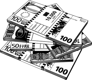Vector clip art of Euro notes in black and white