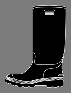 Image vectorielle de botte en caoutchouc noir sur fond gris