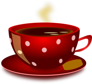Red spotty tea cup with saucer and cookie vector clip art