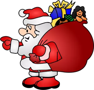 Santa Claus dengan tas penuh hadiah vektor ilustrasi
