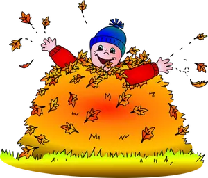 Kid in leaves vector illustration