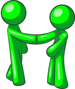 Green human figures pointing hands at each other