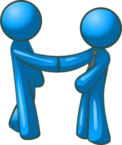 Vector drawing of blue figures shaking hands