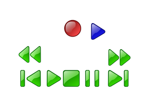 Clip art of stop, play, pause, skip, rewind, fast forward and eject buttons for a media player