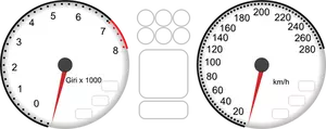 Vetor desenho do velocímetro e tacômetro de painel de carro