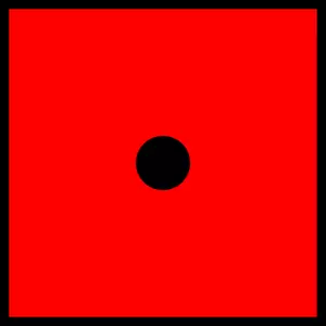 One black dot on red dice