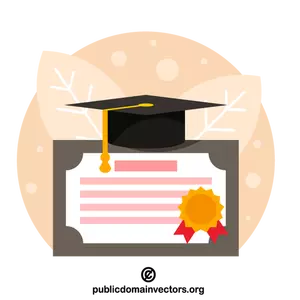 Diploma with graduation hat