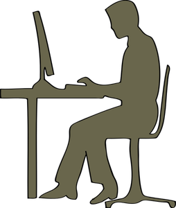 Silhouette of man sitting at computer desk vector clip art