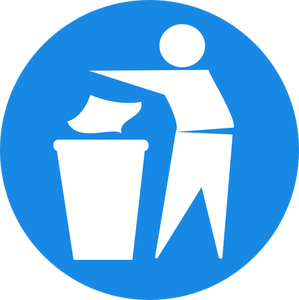 Kaste søppel i bin tegn vector illustrasjon