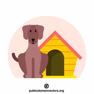 Cão e uma casa de cachorro