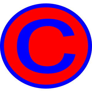 Huruf C berwarna merah dan biru