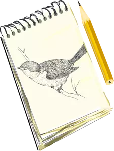 Skizzenblock Zeichnung eines Vogels auf einem pad