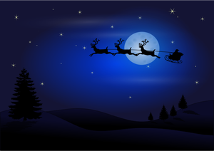 Santa dengan tiga rusa vektor ilustrasi