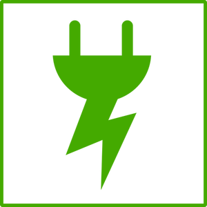 Vector graphics of eco green electricity icon with thin border