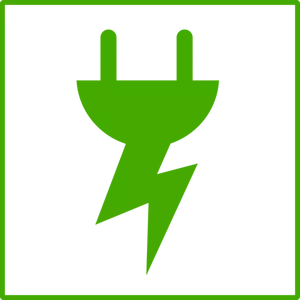 Vector graphics of eco green electricity icon with thin border