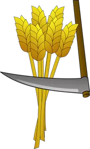 Vector image of a scythe and wheat