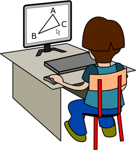 Boy using computer vector drawing