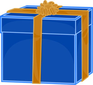 Image vectorielle d'un coffret bleu avec ruban d'or