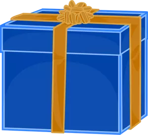 Gambar vektor kotak biru hadiah dengan pita emas