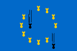 Immagine vettoriale della bandiera dell'Unione europea con bombe al posto di strars