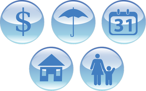 Clip art of event planning icons in blue shades