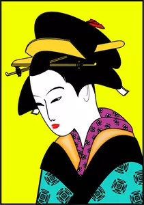 Wanita Jepang dalam warna kimono vektor gambar