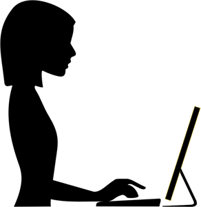 Silhouet vector afbeelding van vrouwelijke te typen op een computer
