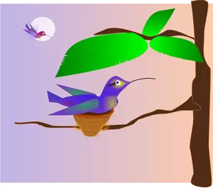 Clip art di blu dell'uccello in un nido su un albero