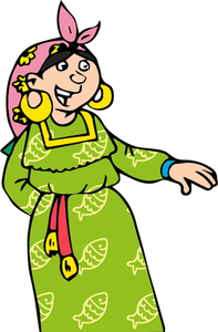 Vecteur, dessin de vieille dame Gipsy en robe verte