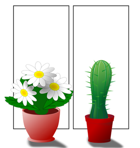 Vektor-Illustration der eingetopften Blumen Pflanzen am Fenster