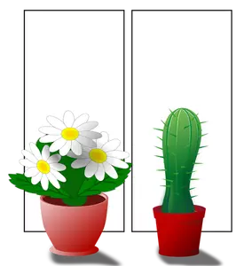Vectorul ilustrare de plante de ghiveci flori pe fereastra
