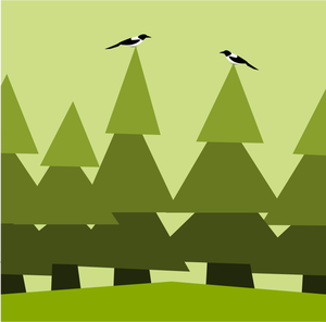 Bosque con ilustración de aves