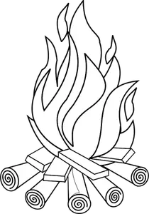 Camp fire line art vector drawing